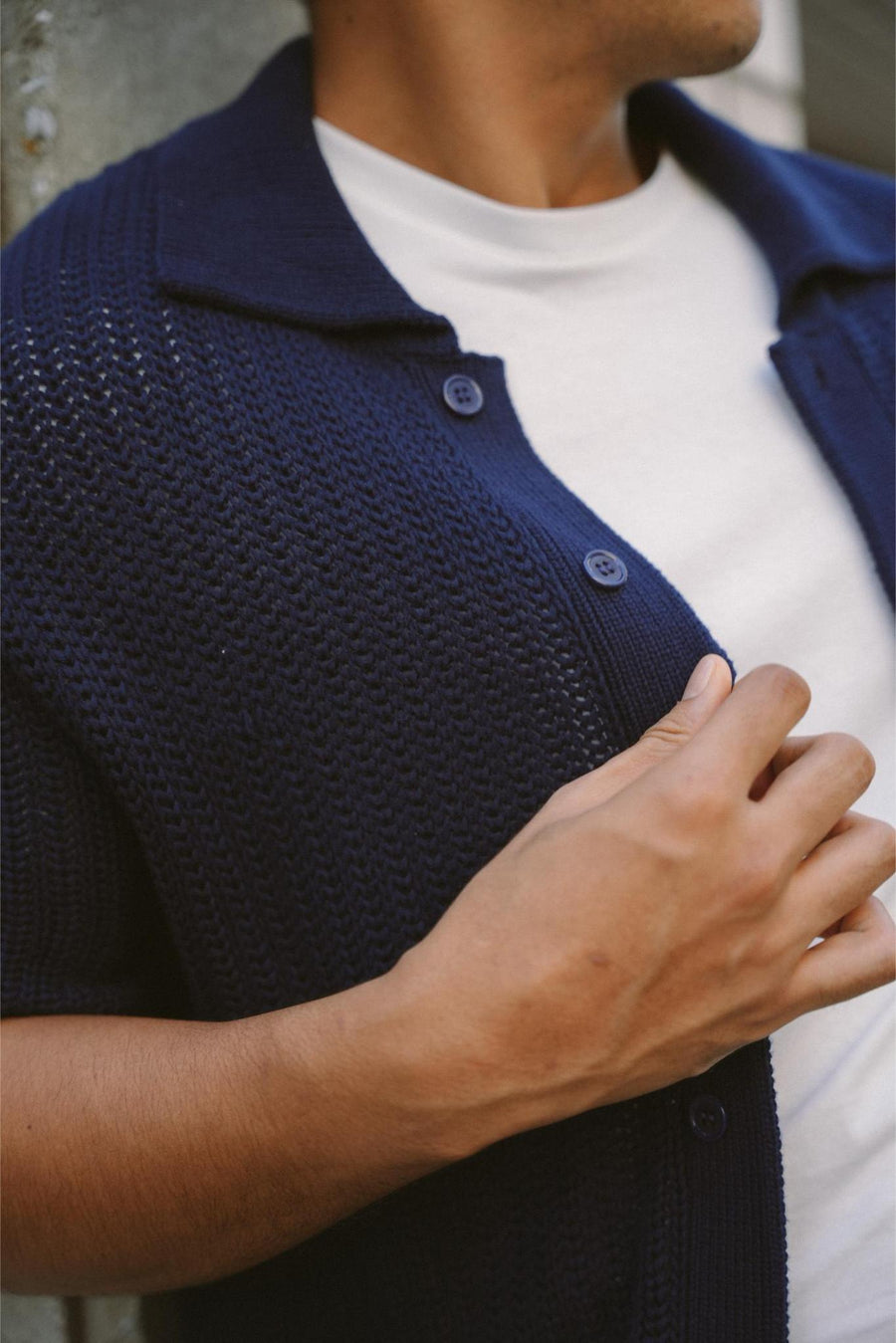 CLASSIC FISHERMAN KNIT SHIRT IN NAVY