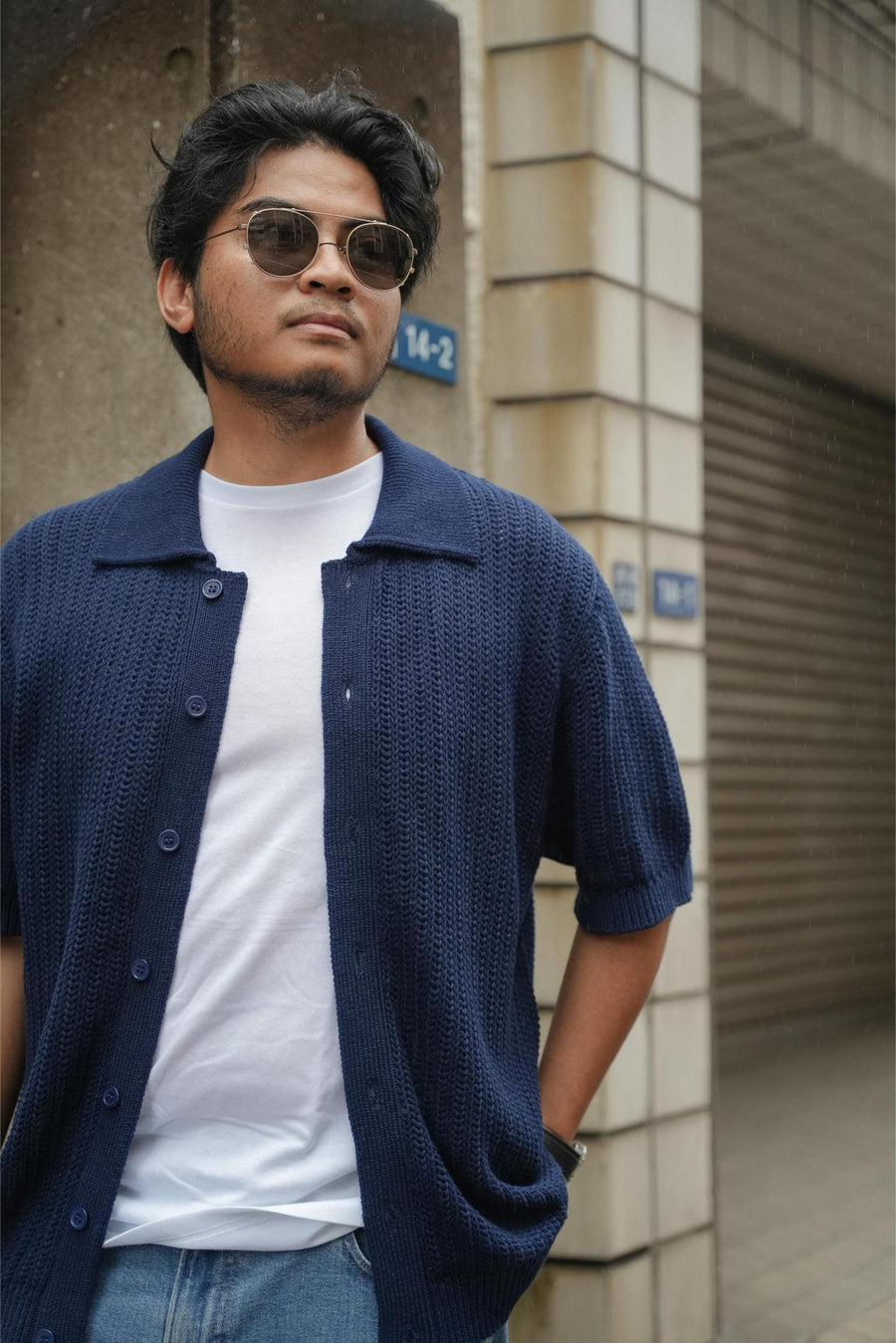 CLASSIC FISHERMAN KNIT SHIRT IN NAVY
